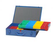 Doppel-Kleinteile-Koffer aus Metall 59 Einsatzboxen, blau 